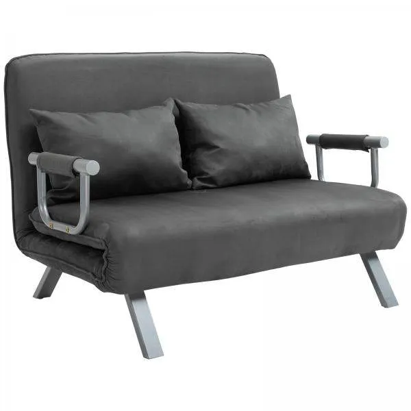 2er-Sofa mit Schlaffunktion, Schlafsofa mit Verstellbarer Rückenlehne Grau
