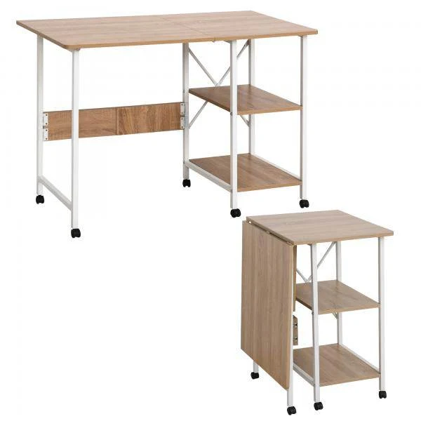 Klapptisch Tisch Schreibtisch Bürotisch mit Rollen Computertisch Mobil MDF Natur