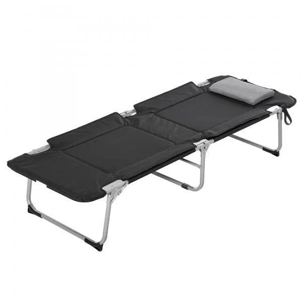 Campingbett Feldbett Klappbett mit Kissen Campingliege inkl. Tasche Schwarz