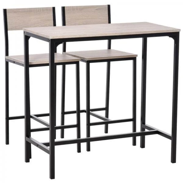 Bartisch mit 2 Stühlen, 3-teiliges Tischset, Barstuhl, Barhocker, MDF, Natur, Schwarz