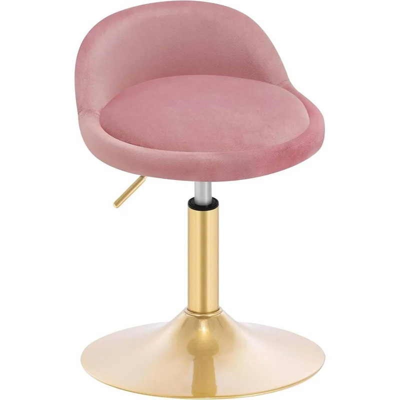 Schminkhocker höhenverstellbar Drehhocker, Samt Rosa+Gold