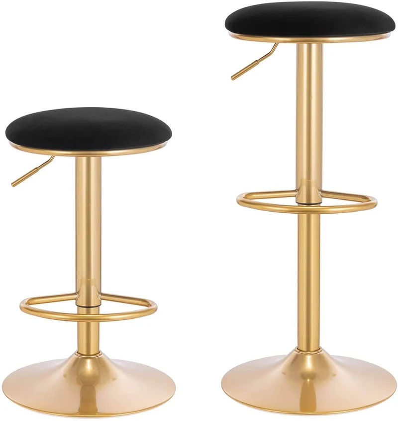2er Set Barhocker Barstuhl mit Fußstütze höhenverstellbar Samt Gold