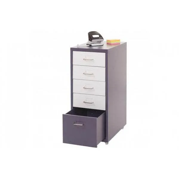 Rollcontainer Boston T851, Schubladenschrank Stahlschrank, 69x28x41cm 5 Schubladen ~ dunkelgrau weiss-dunkelgrau