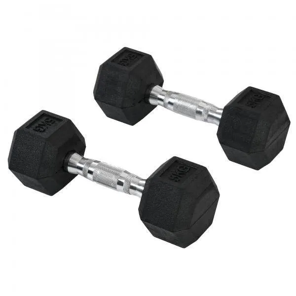 2er-Set Gummi-Hantel Fitness Hantel Kurzhantel Metall Gummi schwarz 5 KG