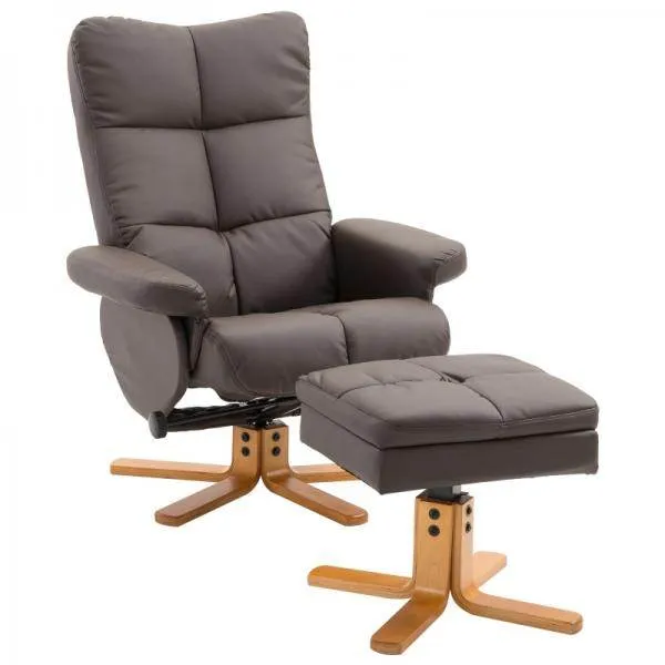 Relaxsessel mit Hocker und Stauraum Fernsehsessel mit Liegefunktion 360° drehbarer Braun
