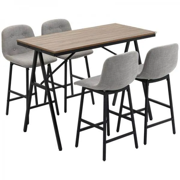 Bartisch mit Barhockern im Industrie-Design, Knopfheftung, Grau + Schwarz