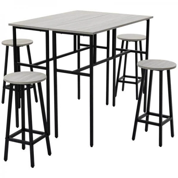 Bartisch-Set im Industriedesign, 6-teilig, 2 Tische und 4 Barhocker, Grau + Schwarz