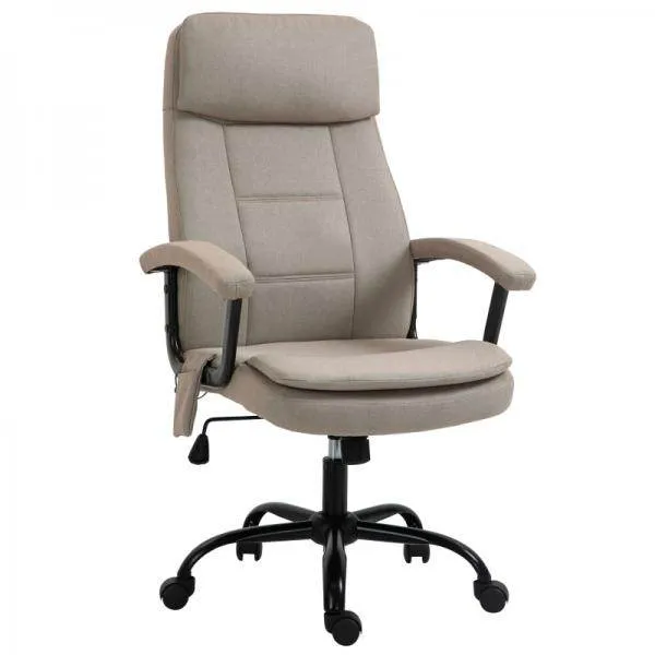 Bürostuhl höhenverstellbarer mit Massagefunktion, ergonomischer Drehstuhl Leinen-Gefühl Beige