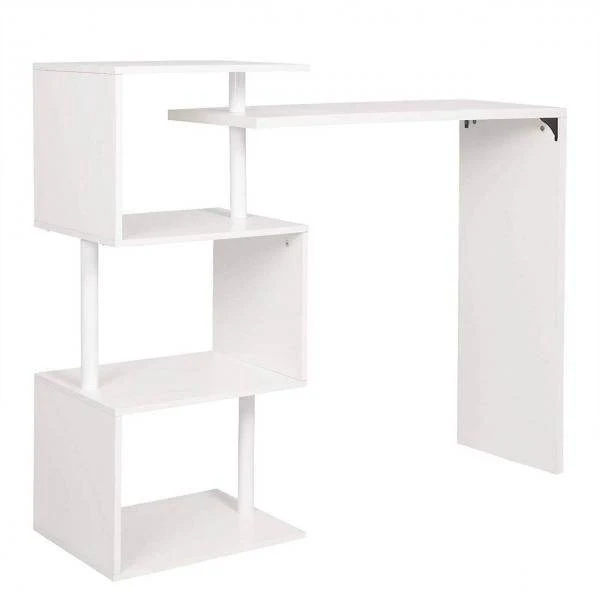 Bartisch mit 3 Ablageflächen aus Metall & MDF, drehbar weiss