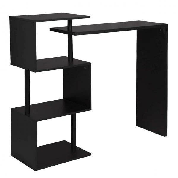 Bartisch mit 3 Ablageflächen aus Metall & MDF, drehbar schwarz