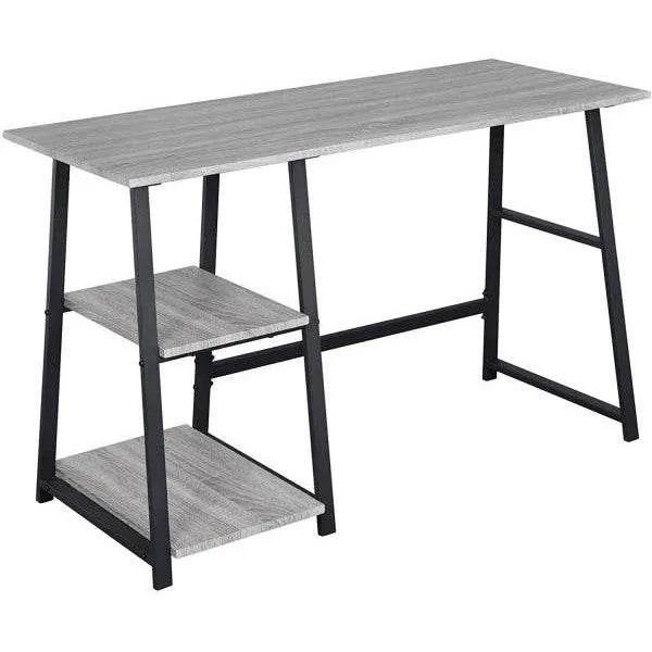 Schreibtisch Computertisch mit 2 Ablage Holz Stahl grau
