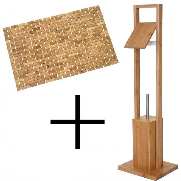 Badezimmerset WC-Papierhalter Klopapierhalter Badematte Badvorleger Set Bambus