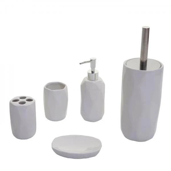 5-teiliges Badset HWC-H88, WC-Garnitur Badezimmerset Badaccessoires, Keramik ~ weiss