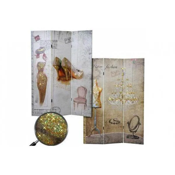 Foto-Paravent Vintage, Raumteiler Trennwand, Glitzer Retro Fashion FSC-zertifiziert ~ 180x120cm