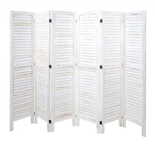 Paravent HWC-G30, Trennwand Sichtschutz Raumteiler, Shabby-Look 170x240cm ~ weiß