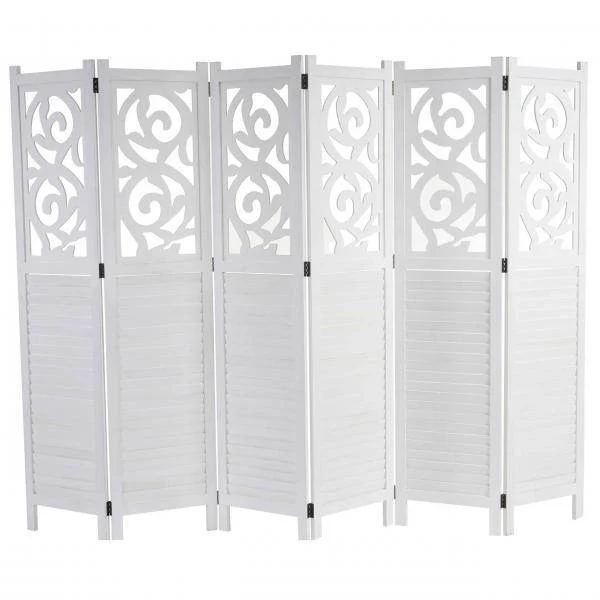 Paravent Istanbul, Raumteiler Trennwand Sichtschutz, Ornamente ~ 170x240cm, weiss