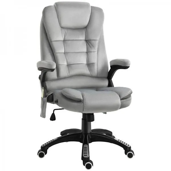 Bürostuhl mit Massagefunktion, höhenverstellbarer Chefsessel, ergonomischer Drehstuhl, PU-Räder, Grau