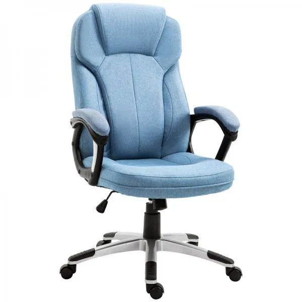 Bürostuhl Drehstuhl höhenverstellbar Wippfunktion und gepolsterte Armlehnen Ergonomisch Hellblau Leinen
