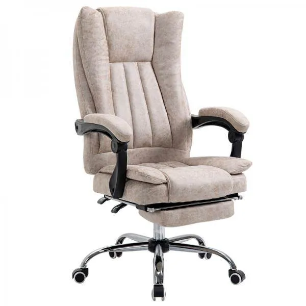 Bürostuhl Drehstuhl mit Liegefunktion Fußstütze Sitzhöhenverstellung Mikrofaser Beige+Schwarz+Silber