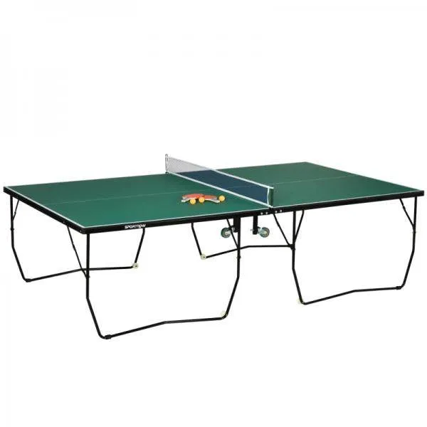 Tischtennistisch, in Originalgröße, klappbar, 8 Räder, inkl. Schläger und Bälle, grün, 2,74 x 1,52 x 0,76 m