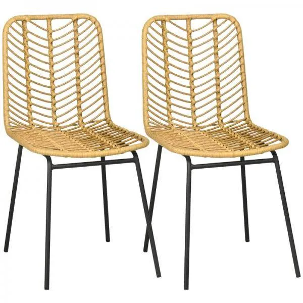 Boho Esszimmerstühle Set - 2er-Set Akzentstühle aus PE-Rattan Natur + Schwarz