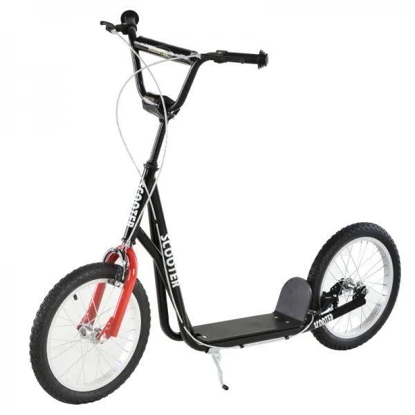 Kinderroller Tretroller Cityroller Kickscooter Kickboard mit Luftreifen und Handbremse 16 Zoll Schwarz
