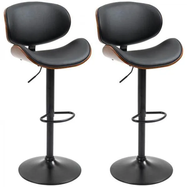Barhocker-Set, höhenverstellbar, drehbar, Kunstleder, Stahlrahmen, schwarz