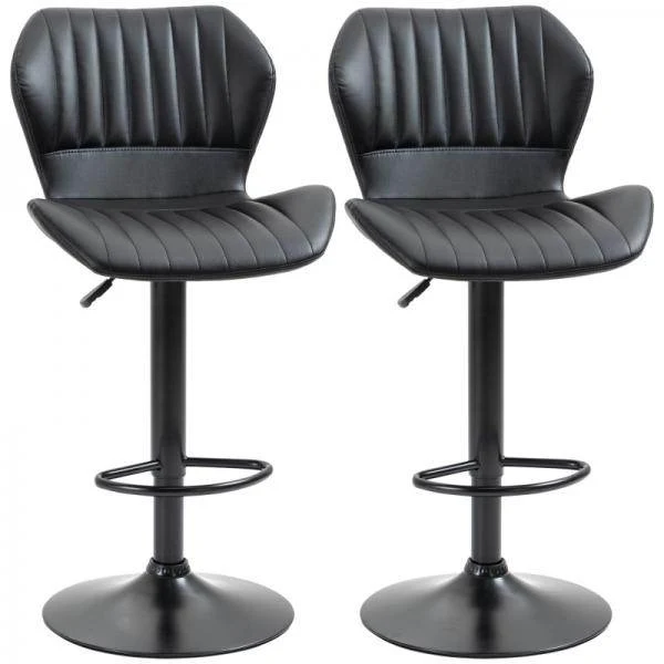 Barhocker Barstuhl 2-er Set höhenverstellbar 48,5 x 55,5 x 90-110 cm Kunstleder+Stahl Schwarz