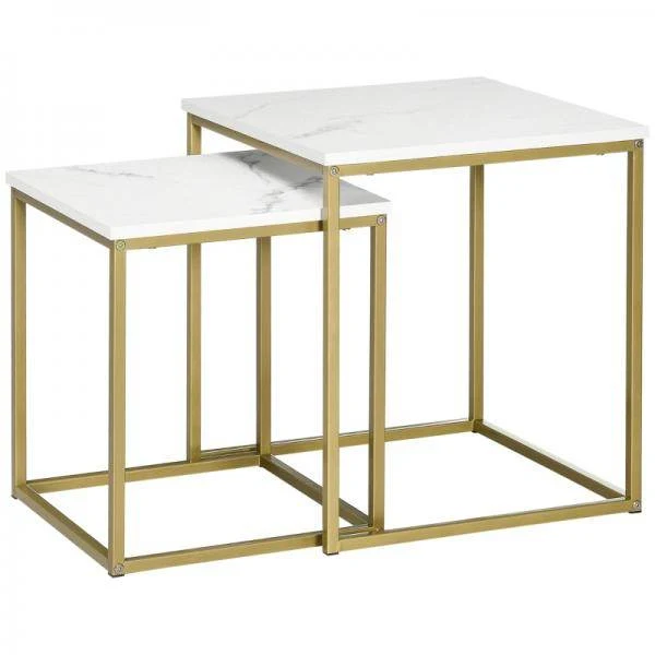 Beistelltisch 2er-Set stapelbar Marmoroptik Gold + Weiss