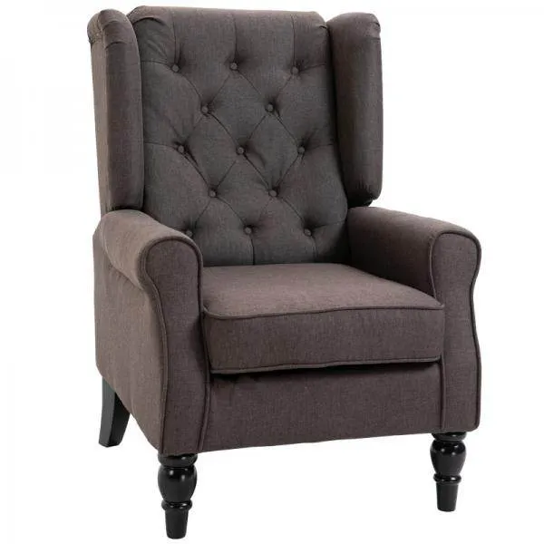 Einzelsessel Relaxsessel Ohrensessel Einzelstuhl Akzentsessel mit Tufting Holzfüße Polyester Braun