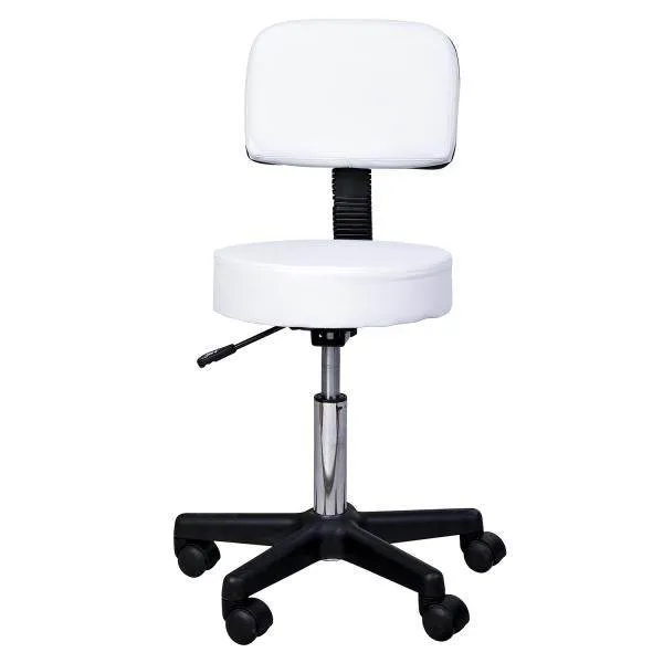 Rollhocker Höhenverstellbarer Arbeitshocker mit Lehne Weiss
