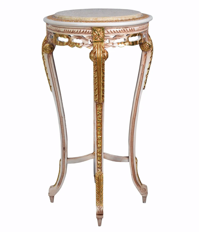 Blumentisch „Madame Coco“ Barockstil, Marmorplatte, Höhe 89 cm, Ø 47 cm