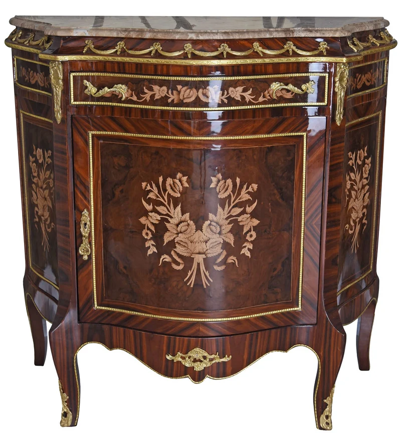 BAROCKSCHRANK HOLZSCHRANK MIT MARMORPLATTE INTARSIEN KOMMODE NACHTKOMMODE