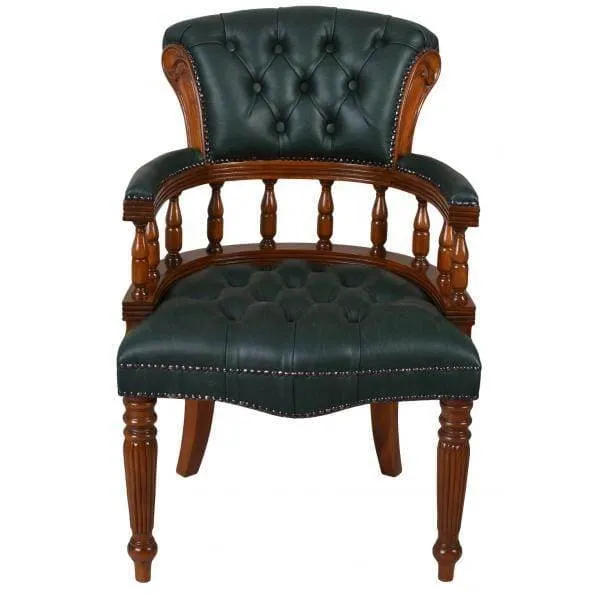 ENGLISCHER BIBLIOTHEKSSTUHL CHESTERFIELD SESSEL GRÜN ARMLEHNSTUHL ANTIK