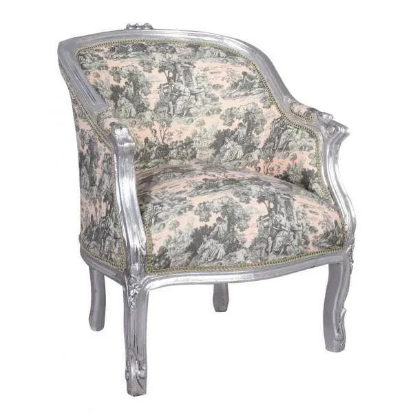 BERGERE EN CONFESSIONAL BAROCK SESSEL SILBER ROCOCO ROSA