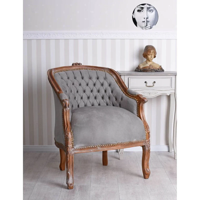 BERGERE EN CONFESSIONAL BAROCK SESSEL BRAUN GRAU