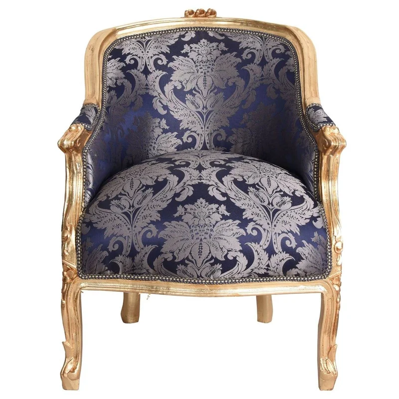 BERGERE EN CONFESSIONAL BAROCK SESSEL BLAU BLUMEN