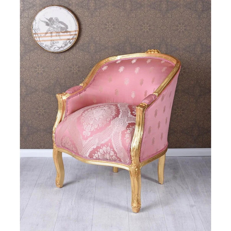 BERGERE EN CONFESSIONAL BAROCK SESSEL GOLD ROSA