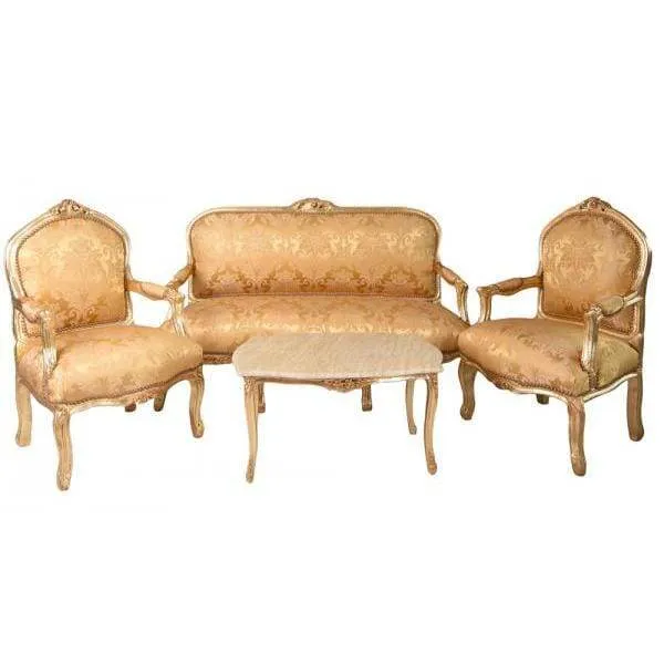SITZGRUPPE BAROCK SALONGARNITUR SOFA & ZWEI SESSEL TISCH
