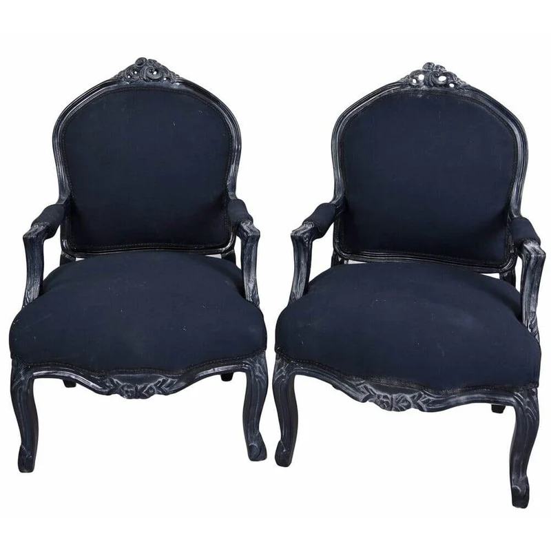 2X KÖNIGLICHER ROKOKO SESSEL MARIE ANTOINETTE SCHWARZ DUNKELGRAU