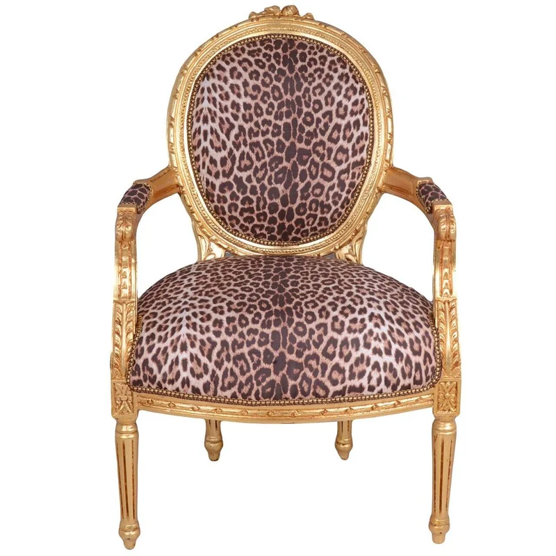 KÖNIGLICHER MEDAILLON SESSEL BAROCKSTIL GOLD LEOPARD
