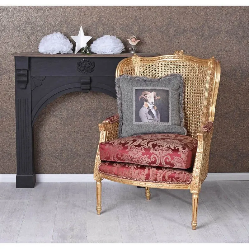ELEGANTER OHRENSESSEL IM BAROCK STIL GOLD ROT