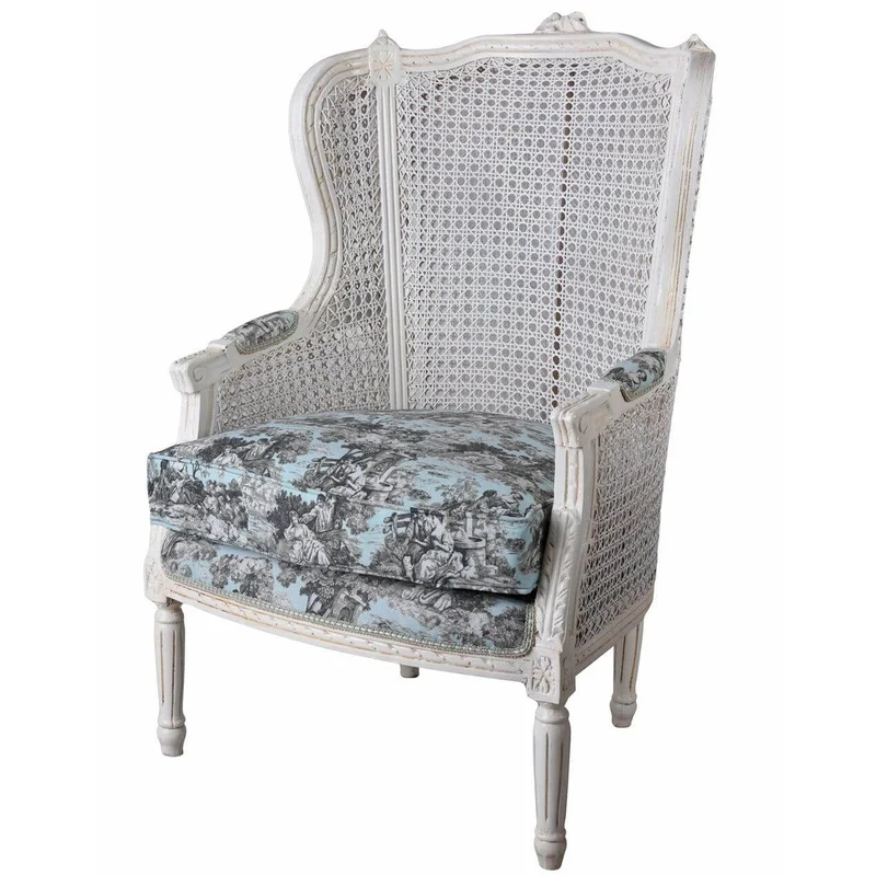 ELEGANTER OHRENSESSEL IM BAROCK STIL WEISS ROCOCO BLAU