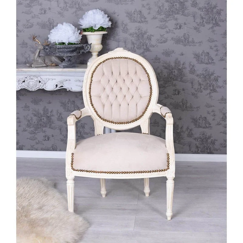 BAROCK SESSEL IM SHABBY CHIC VINTAGE STIL CREME-WEISS HELLGRAU