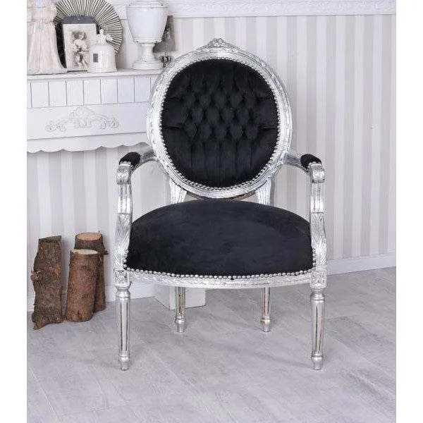 BAROCK SESSEL IM SHABBY CHIC VINTAGE STIL SILBER SCHWARZ