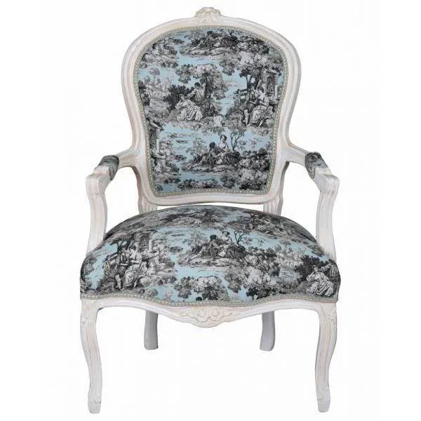 KÖNIGLICHER BAROCKER ARMLEHNSTUHL LOUIS XVI WEISS ROCOCO BLAU