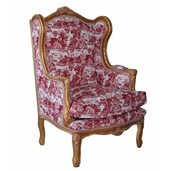 BAROCKER OHRENSESSEL ARMLEHNSESSEL ANTIK GOLD ROCCO ROT