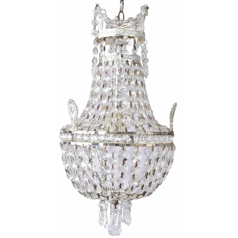 VINTAGE KORBLÜSTER DECKENLAMPE KRONLEUCHTER KRISTALL LÜSTER SHABBY