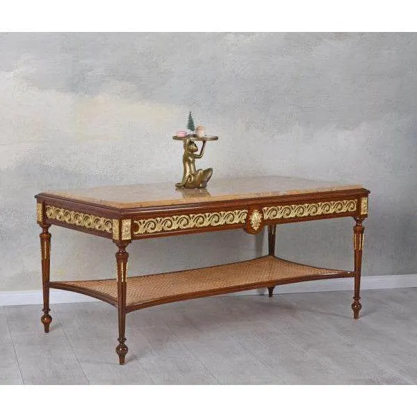 COUCHTISCH BAROCK TISCH MARMORPLATTE WOHNZIMMERTISCH ANTIK