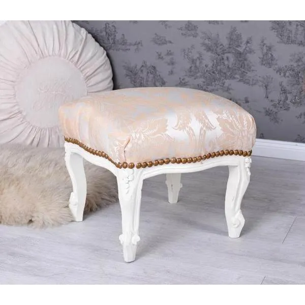 FUSSSCHEMEL BAROCK FUSSHOCKER ANTIK CREME-WEISS SILBER-GOLD